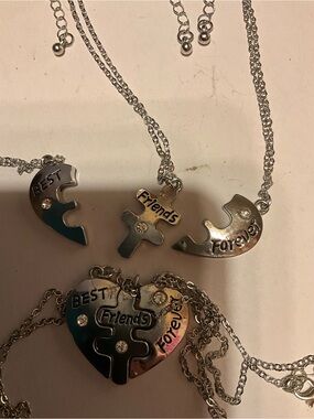 Silver Crystal accents  Best Friends Forever' Puzzle Necklace Set Y2K NEW 3pc